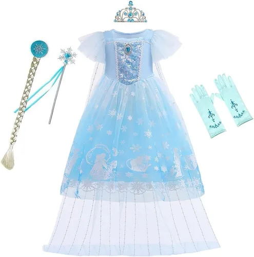 Vista 18 de Frozen - Vestido de princesa Elsa para niñas, disfraz de Halloween, Navidad, cumpleaños, fiesta, vestido de tul con accesorios