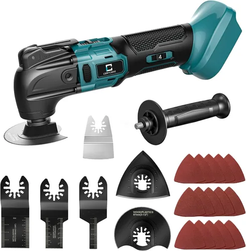 Vista 10 de Cerycose Herramienta oscilante inalámbrica compatible con batería Milwaukee de 18 V, 21000 OPM Max sin escobillas con mango auxiliar, Rojo