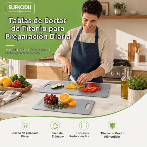Vista 2 de Juego de tablas de cortar de titanio de 3 piezas, tablas de cortar de titanio para cocina, 100% tablas de cortar de titanio de doble cara, áreas