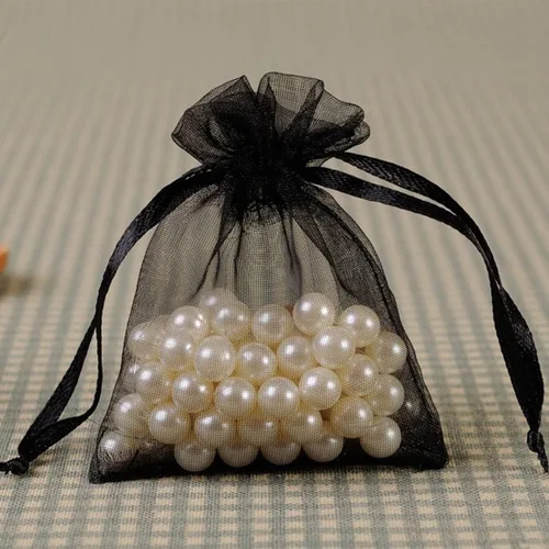 Vista 7 de Paquetes de 50 bolsas de organza de regalo de 4 x 6 pulgadas, cordón negro a granel para baby shower, Navidad, cumpleaños de profesores, recuerdos