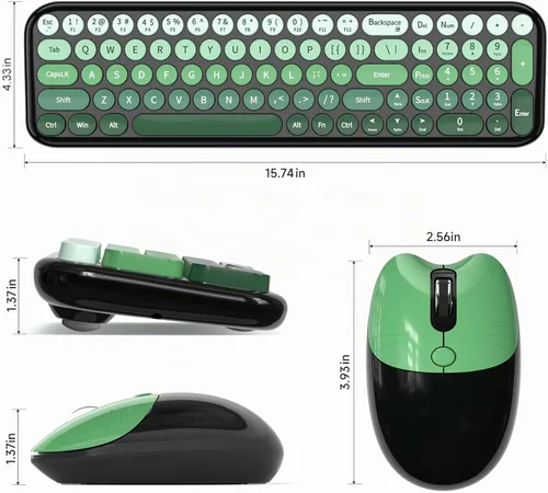 Vista 7 de MOFII Combo de teclado y mouse inalámbricos, teclado pequeño compacto con impresión grande, teclado retro de máquina de escribir de 2.4 GHz, mouse