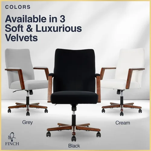 Vista 9 de Finch NEO ONE - Silla ejecutiva ergonómica giratoria de tela de terciopelo/madera, color negro (52304-BLK)