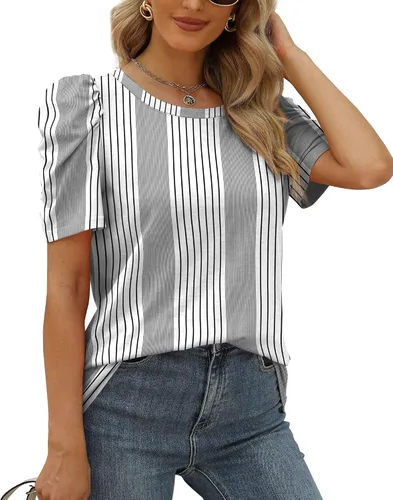Vista 3 de Camisetas de verano para mujer, estilo casual, holgadas, color negro, de manga corta