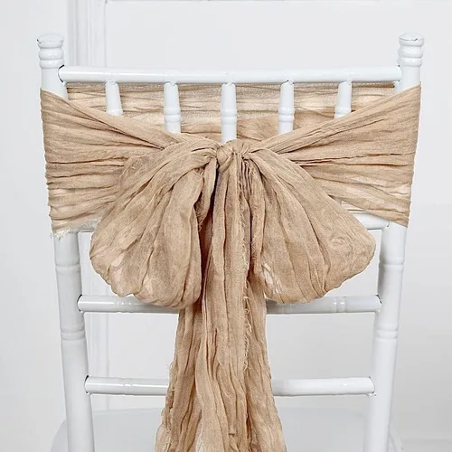 Vista 3 de 5 fajas de gasa beige para silla de algodón, para bodas, fiestas, eventos, recepción, catering, suministros de decoración para el hogar