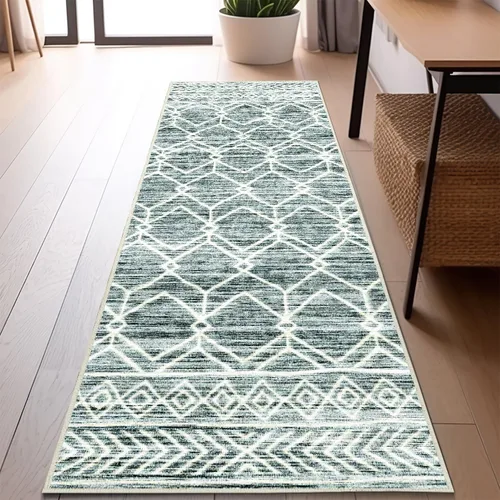 Vista 48 de jinchan - Tapete de pasillo marroquí de 2 x 6 pies con líneas, bohemio, lavable, para cocina, suave, geométrico, de lana sintética, antideslizante