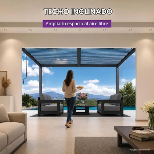 Vista 3 de PURPLE LEAF Pérgola con listones de techo rígido de 8 x 10, pérgola de aluminio para patio al aire libre con techo ajustable a prueba de lluvia