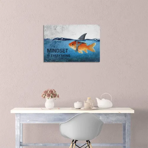 Vista 5 de Arte de Pared en Lienzo Inspiracional con Citas, Cuadros Abstractos de Pez Dorado Azul y Tiburón, Pósters, Pintura sobre Lienzo, Obra de Arte