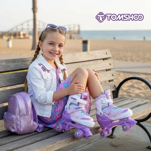 Vista 2 de TOMSHOO Kids Roller Skates for Girls Toddlers Youth 4 Sizes Adjustable Quad Skates with Light up Wheels Children Skates for Indoor Outdoor