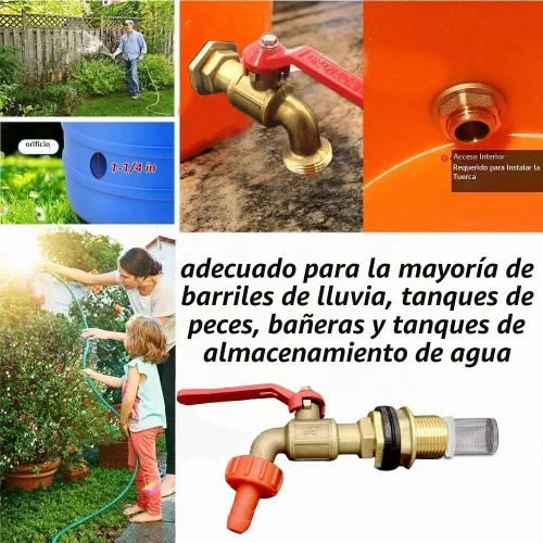 Vista 5 de Espiga de barril de lluvia, kit de grifo de latón para barril de agua de lluvia, tanques de agua, bañeras, piscinas, etc., válvula de bola giratoria