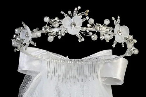 Vista 4 de Swea Pea Lilli Girls First Communion Veil - White Holy 1st Communion Headpiece with