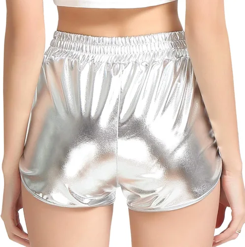 Vista 6 de Mirawise Pantalones cortos metálicos brillantes para niñas, trajes de baile brillantes, Metálico