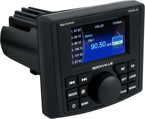 Vista 2 de Rockville RGHR-ZA - Receptor de orificio de calibre marino de 4 zonas, control de aplicación Bluetooth IP66 Waterproof, 3" TFT Display, Wired