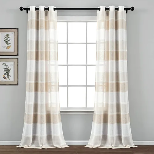 Vista 2 de Lush Decor Par de paneles de cortinas transparentes con ojales y textura beige para ventana (84 x 38 pulgadas)