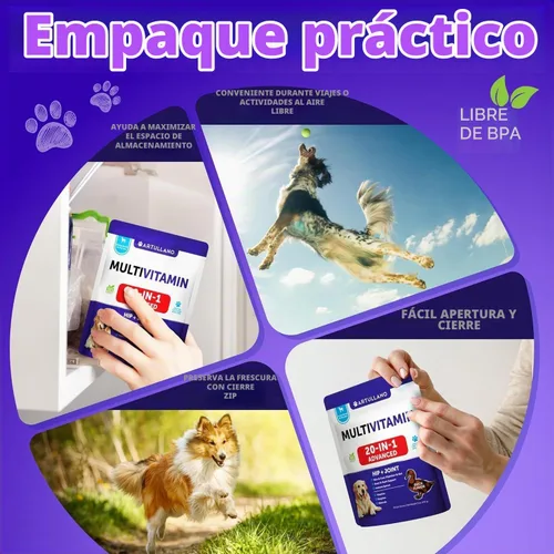 Vista 5 de Multivitamínico 20 en 1 para perros con glucosamina, vitaminas y suplementos masticables para perros, masticables multivitamínicos para adultos
