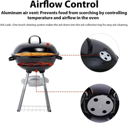 Vista 12 de Parrilla de carbón de 18 pulgadas con cubierta de parrilla impermeable para patio al aire libre, picnic, camping, barbacoa hervidor