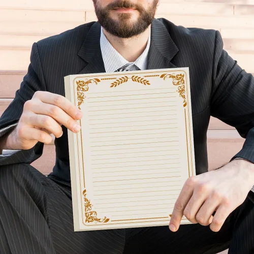 Vista 6 de Papel de carta con rayas vintage, papel estacionario para escribir cartas, 50 hojas de líneas y diseño de borde antiguo para papeles de escritura