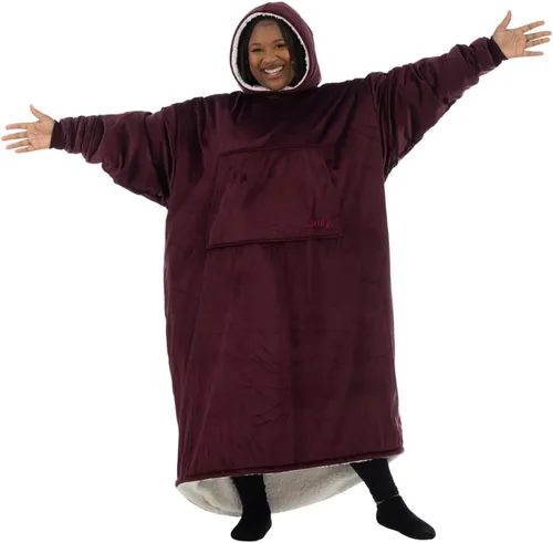 Vista 16 de THE COMFY Original - Manta de forro polar de microfibra con forro sherpa, diseño de gran tamaño con capucha y bolsillo de Shark Tank