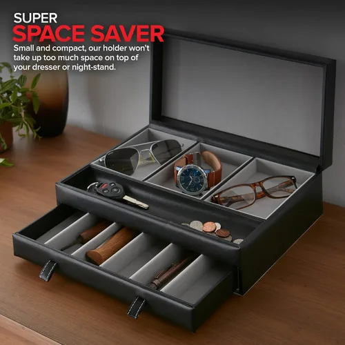 Vista 6 de Stock Your Home Bandeja valet para hombre, joyero para hombre, organizador y almacenamiento de mesita de noche, organizador de mesita de noche, caja