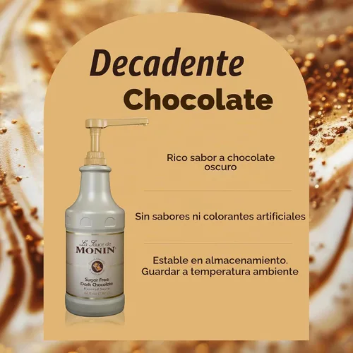 Vista 3 de Monin - Salsa de chocolate negro sin azúcar, aterciopelada y rica, ideal para postres, café y aperitivos, sin gluten (64 onzas)
