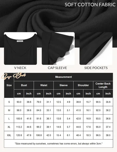 Vista 6 de HOTOUCH Vestido casual escalonado con bolsillos, cuello en V, con volantes, manga casquillo, vestido acampanado
