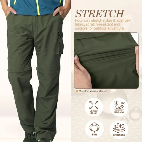 Vista 2 de Jessie Kidden - Pantalones convertibles de senderismo para hombre, de secado rápido, ligeros, con cremallera, pantalones para safari, para viajes