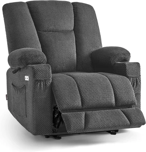 Vista 10 de MCombo Zero Gravity Silla Reclinable Eléctrica con Masaje de Calor y Vibración, Silla Reclinable con Puertos USB y Tipo C, Portavasos para Sala