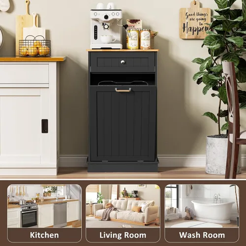 Vista 7 de Spurgehom Gabinete de Basura Inclinable de 13 Galones Bote de Basura de Cocina Oculto Gabinete de Basura y Reciclaje Independiente con Cajón Oculto