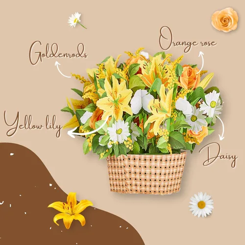 Vista 3 de Tarjeta grande de papel para cesta de flores, tarjetas desplegables, 9 pulgadas con tarjeta de notas y sobre - Sunshine in Basket
