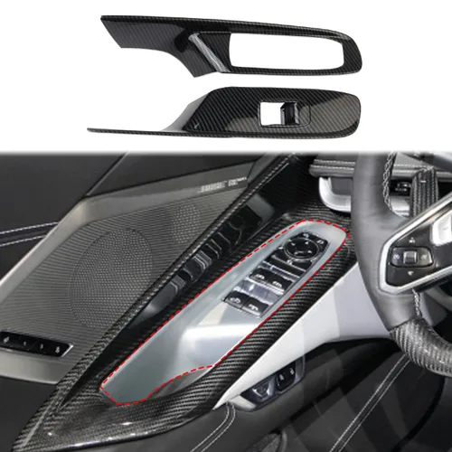 Vista 10 de Molduras de cubierta de panel de interruptor de elevalunas de fibra de carbono para Chevrolet Corvette C8 Convertible 2020-2025