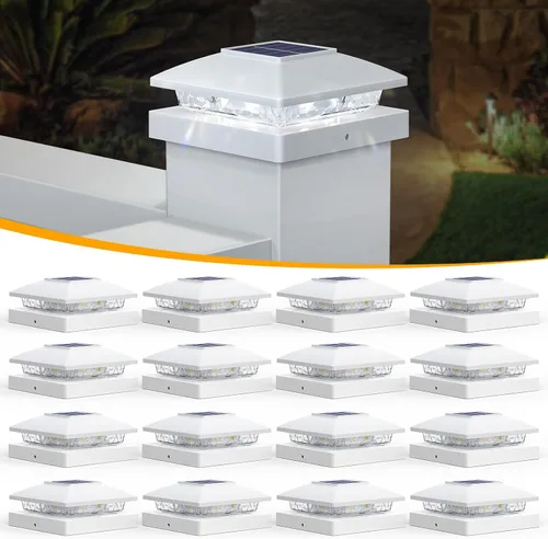Vista 10 de APONUO Luces solares para postes de 4 x 4 – IP64 impermeable, blanco cálido, luces inalámbricas de valla y luces de cubierta para patios, jardines