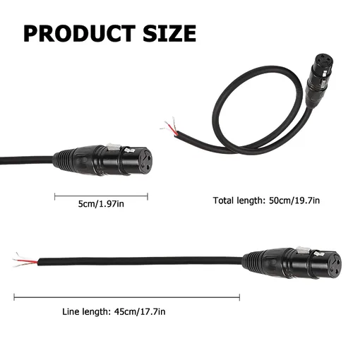 Vista 2 de Cable de micrófono XLR de 3 pines, XLR de 3 pines hembra a cable desnudo, cable de altavoz de extremo abierto, cable de audio de repuesto para DJ/PA