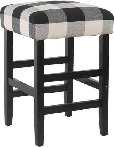 Vista 5 de HomePop Taburete de mostrador de respaldo abierto, 24 pulgadas, cuadros negros