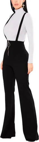 Vista 2 de Sprifloral Women's High Waisted Zipper Front Bell Bottom Pants Suspender Jumpsuits Overalls