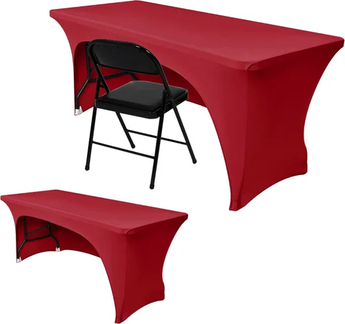 Vista 15 de Nasitos Paquete de 2 Manteles Ajustados de Spandex Negro para Mesas de 4 Pies - Cubierta para Mesa Plegable con Respaldo Abierto, Tela Lavable
