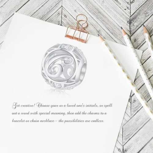 Vista 5 de FOREVER QUEEN Dije Colgante de Letra Inicial del Alfabeto A-Z para Pulsera Collar - Cuentas de Plata de Ley 925 CZ Joyería de Regalo Personalizada