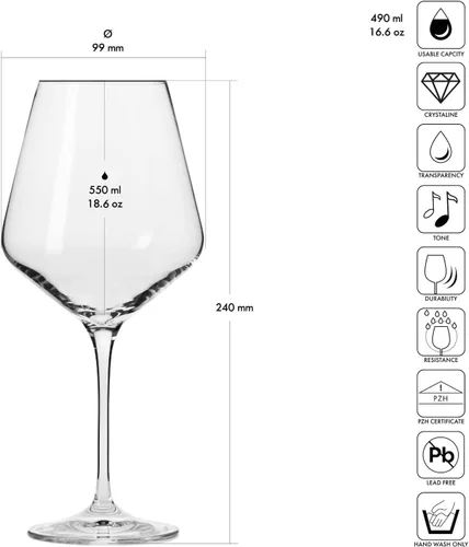 Vista 2 de Krosno - Copas de vino tinto de 4 piezas, 18.6 onzas, colección vanguardista