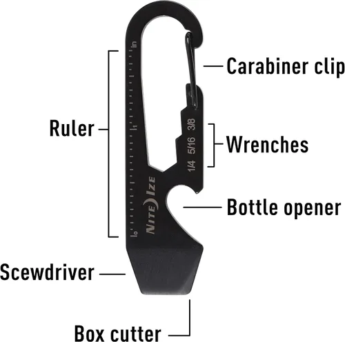 Vista 3 de Nite Ize DoohicKey Llavero multiherramienta, acero inoxidable 5 en 1 multiherramienta con abrebotellas + clip de mosquetón, negro