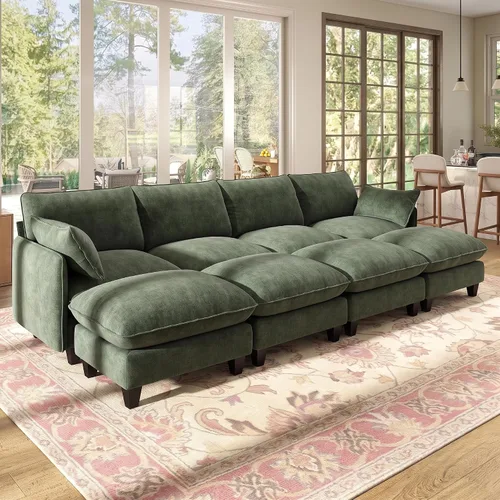 Vista 24 de WorthFurni Sofá modular modular de 105 pulgadas con asiento profundo, sofá nube en forma de L con cojines de gran tamaño y otomanas móviles, sofás