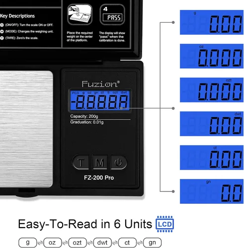 Vista 2 de Fuzion - Báscula de gramos, báscula de bolsillo con precisión de 0.01 gramos, báscula digital pequeña de 200g para alimentos, joyería, hierbas