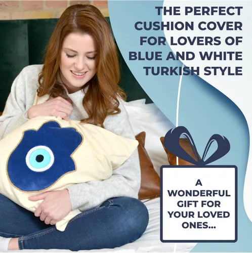 Vista 6 de WALBROOK Funda de almohada de mal de ojo bohemio Hamsa de 18 x 18 pulgadas, fundas de almohada decorativas, decoración de ojo azul, almohadas azules