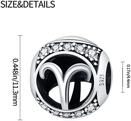 Vista 3 de Zodiac Sign Bead Birthday Charms 925 Sterling Silver Birthstone Charms Fits Women's Charm Bracelet & Necklace Bangle Gifts for Girls & Friends