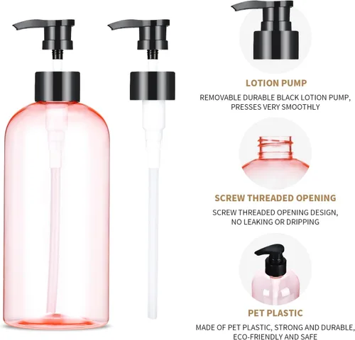 Vista 4 de Bynccea Pump Bottle 16 oz/500 ml Empty Shampoo Pump Bottles Dispenser Portable Pump Plastic Bottles for Shampoo and Conditioner Liquid Transparente