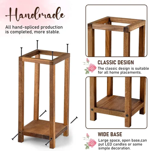 Vista 7 de Soaoo 24 faroles de madera para velas de boda, centro de mesa a granel para mesa, portavelas de madera rústica, farol de granja para bodas, fiestas
