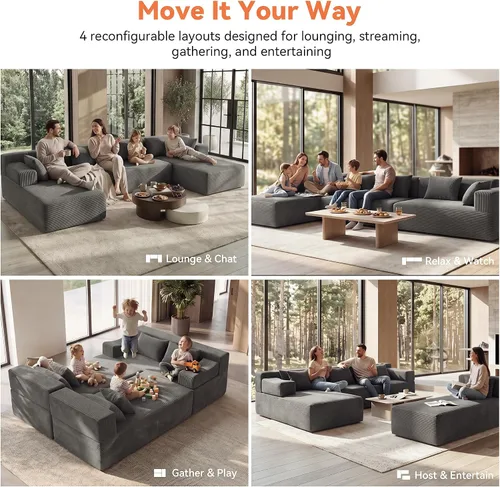 Vista 3 de MONVANE Sofá modular modular en forma de U de 141 pulgadas, gris ceniza