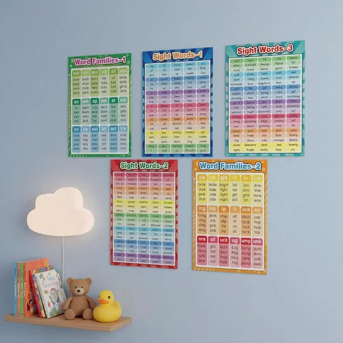 Vista 6 de Outus Carteles educativos para familias con palabras visuales, gráficos educativos preescolares con 100 puntos de pegamento, decoraciones