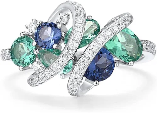 Vista 2 de Santuzza Anillo giratorio de plata de ley 925 Anillos de circonita cúbica blanca