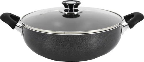Vista 4 de Uniware Olla de aluminio antiadherente con tapa de cristal, color negro (8 pulgadas)