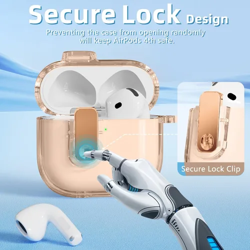 Vista 4 de (con bloqueo de seguridad) Funda transparente compatible con AirPods de 4ª generación con kit de limpieza, funda transparente de TPU suave