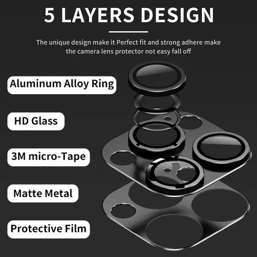 Vista 3 de Protector de lente de cámara para iPhone 14 Pro / iPhone 14 Pro Max, cubierta de cámara de aleación de metal con accesorios de protector de pantalla