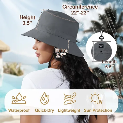 Vista 5 de Sombrero de balde impermeable plegable para mujer, sombrero de sol con protección UV para hombres, Gris profundo, Talla única